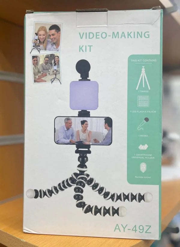 Vlogging Kit with Tripod, LED Light and Mic مجموعة أدوات تسجيل الفيديو مع حامل ثلاثي القوائم وإضاءة LED وميكروفون